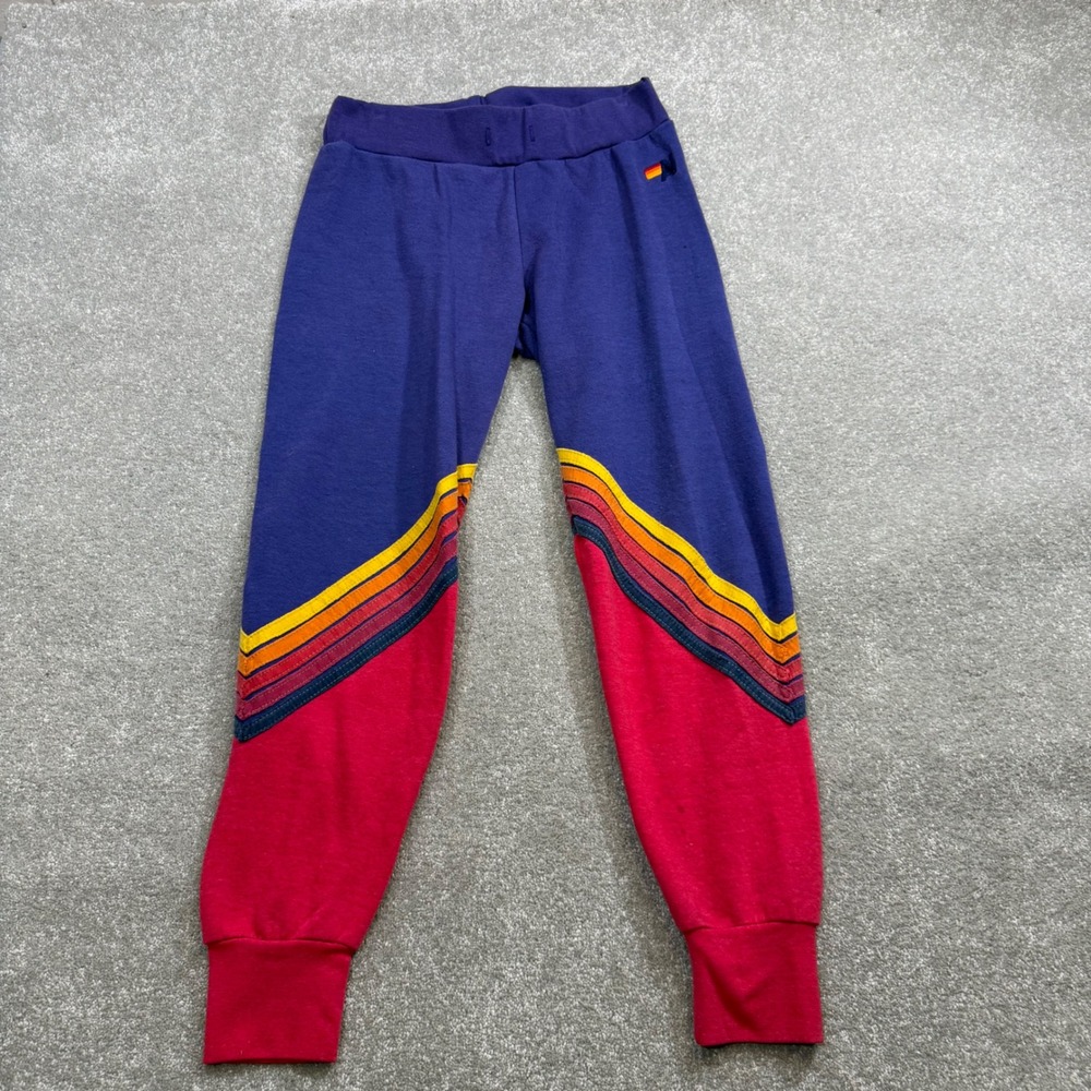 Aviator Nation Colorblock Sweatpants Rainbow Joggers 5 Stripe XS Made in USA
